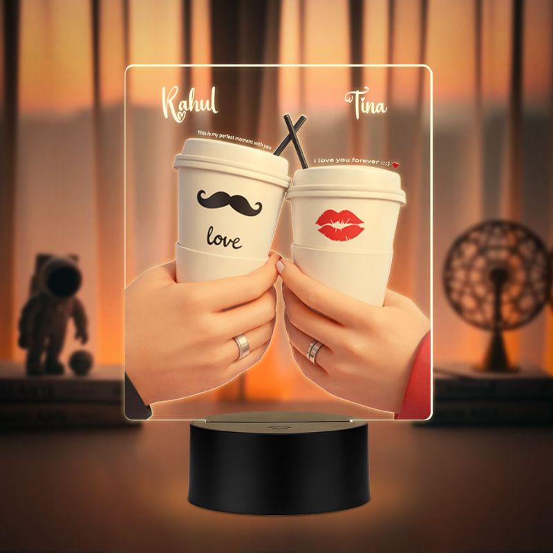 Personalized Coffee Cups Cute LED Night Light Customizable Names, Warm White Light Gift for Valentines Day, Girlfriend Boyfriend Romantic Gift